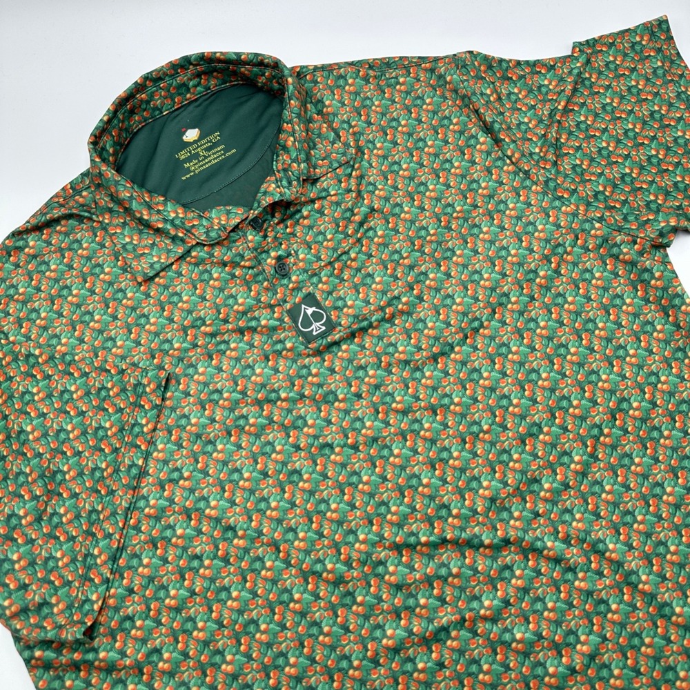Pins & Aces Golf Polo Mens XL Green Peach Print 2024 Augusta Limited Edition